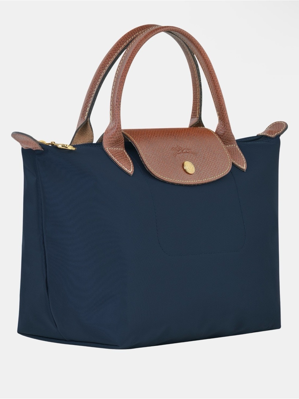 Longchamp Le Pliage Small Tote Navy Nylon Brown Leather – New w/ Minor Flaw - Picture 2 of 10